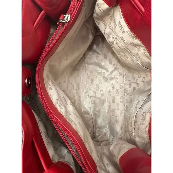 Michael Kors Brookville Red Leather Drawstring Double Handle Satchel Tote Bag - Picture 5 of 7